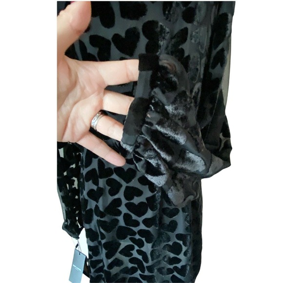 SAINT LAURENT Burnout Velvet Dress Black Draped Silk Long Sleeve Hearts 42 US 10 - Picture 6 of 13